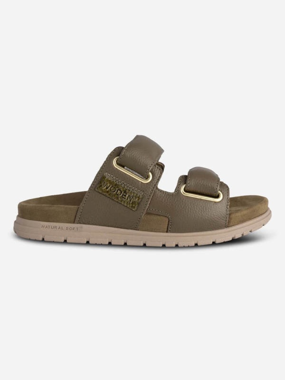 WODEN Lisa Olive Green Leather Double Strap Slide Sandal EU 41 US 9.5 Comfort